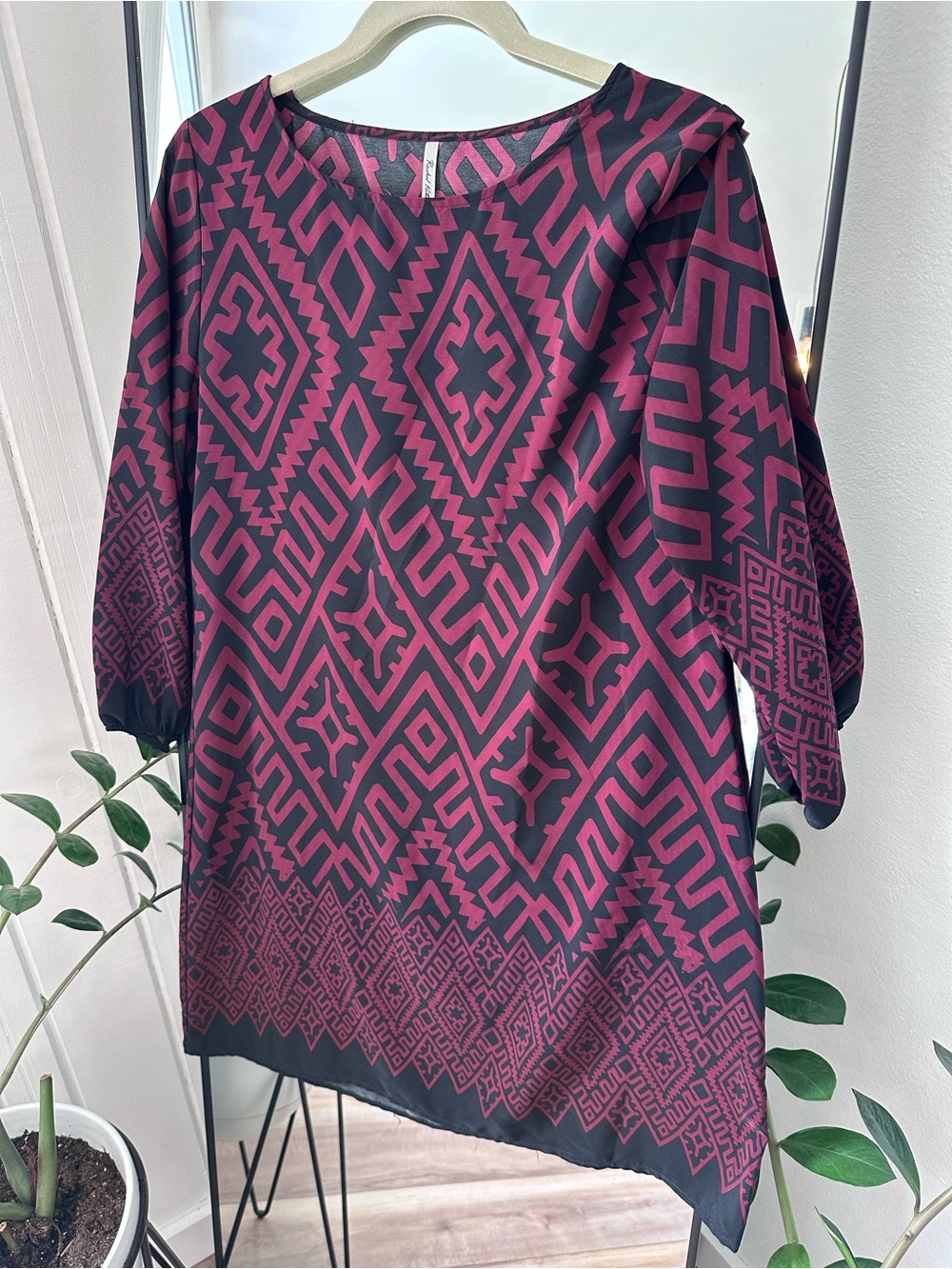 Rachel Kate Geometric Tunic in Berry and Black